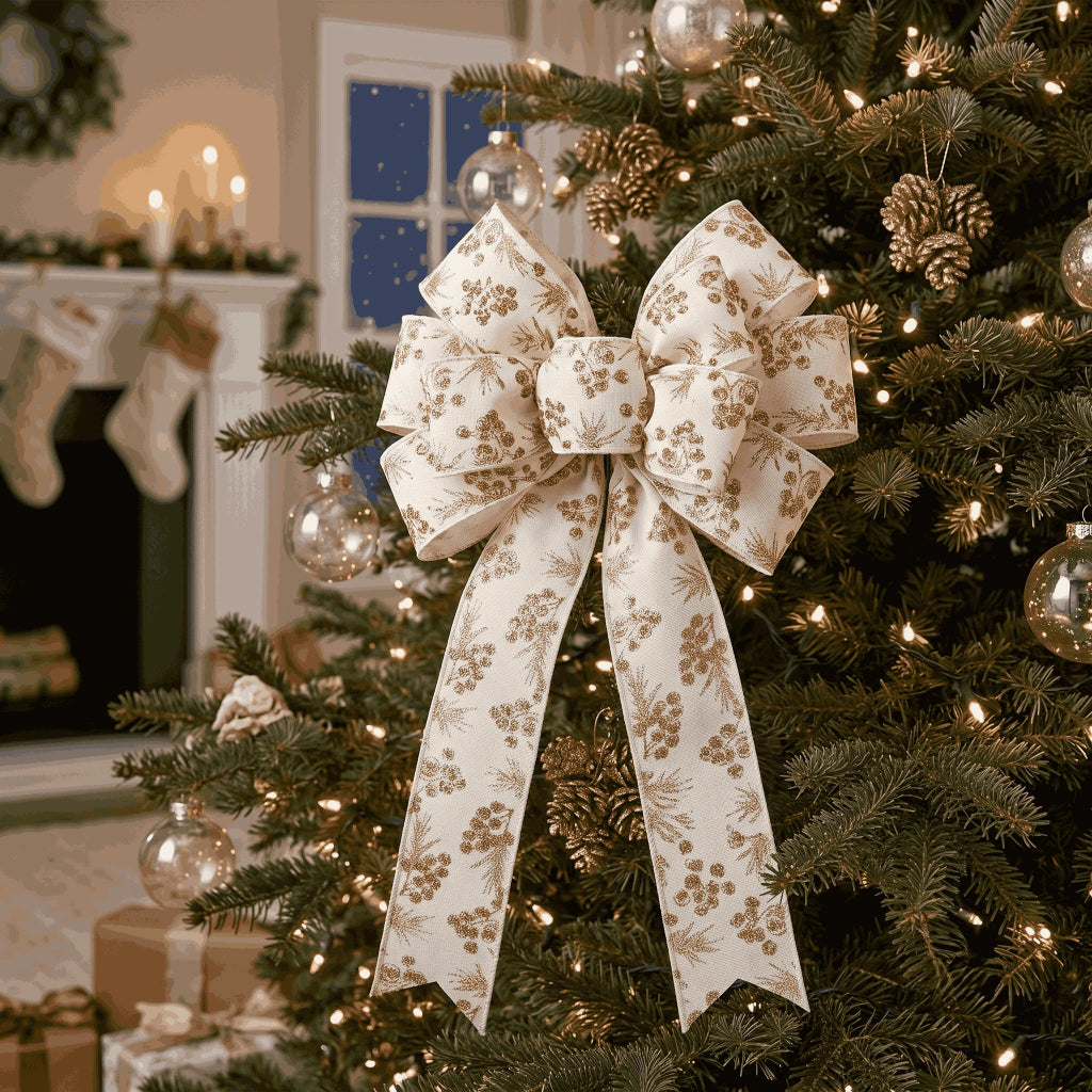 Glitter Linen Christmas Wired Ribbon - 9 m