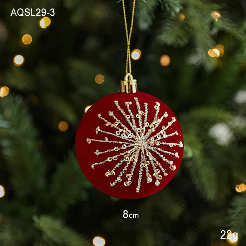 Sequin & Velvet Bow Christmas Ball Ornament - 8 cm