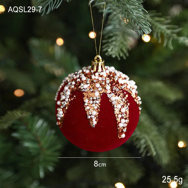 Sequin & Velvet Bow Christmas Ball Ornament - 8 cm