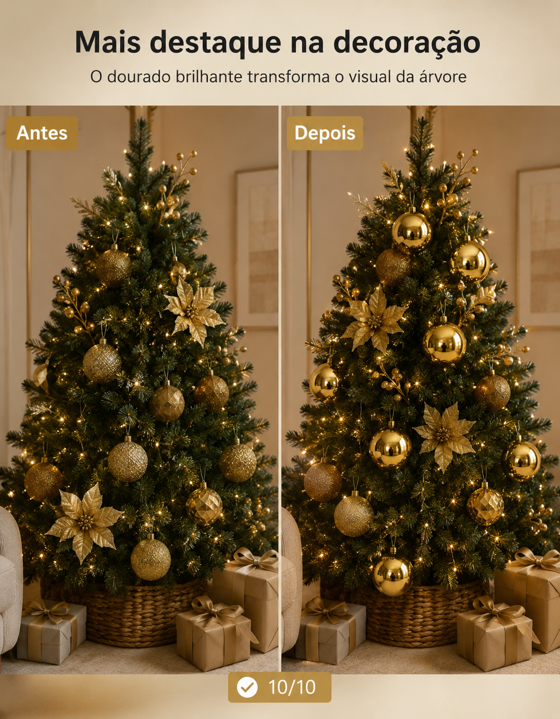 Set of 3 Gold Shiny Christmas Ornaments 10cm