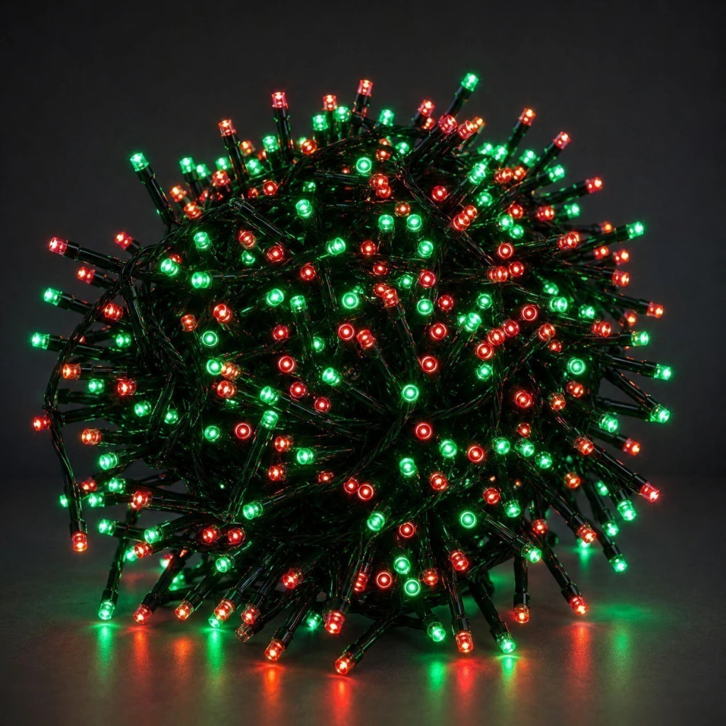 Red and Green String Lights with Cool White Strobe - 20m - 900 LEDs - Dual Voltage