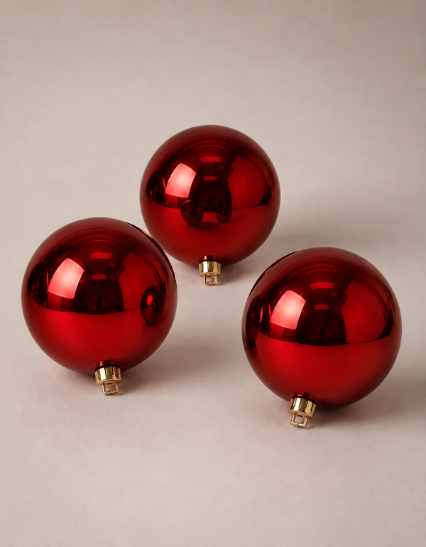 Set of 3 Dark Red Shiny Christmas Ornaments 10cm