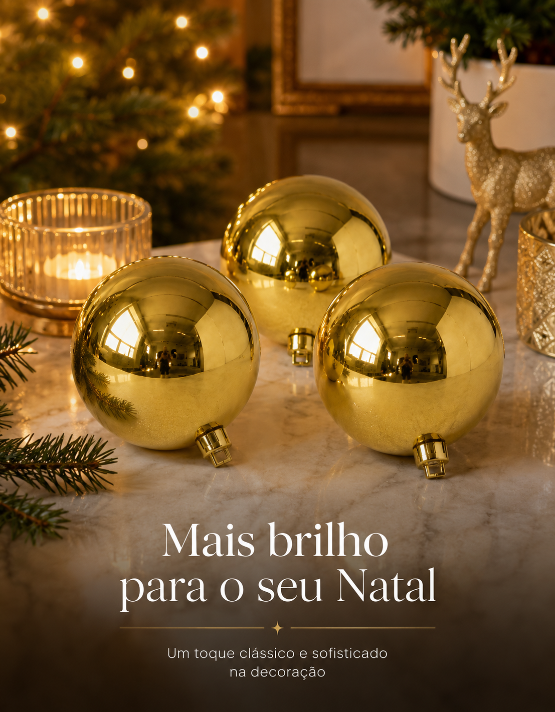 Set of 3 Gold Shiny Christmas Ornaments 10cm