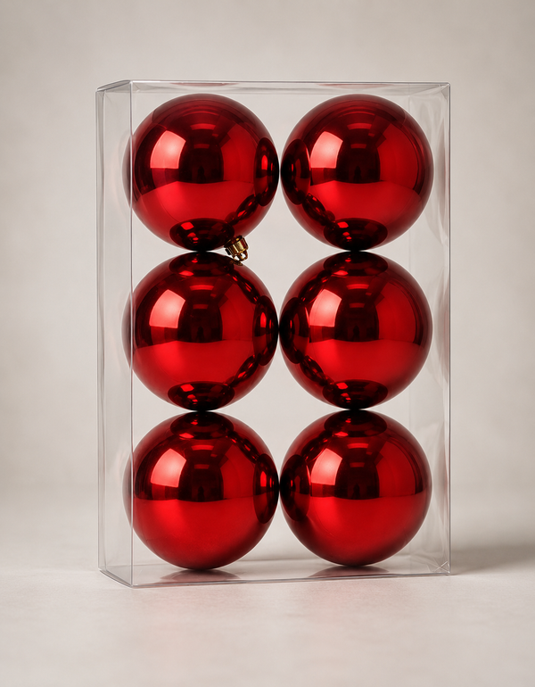 Set of 6 Dark Red Shiny Christmas Ornaments 8cm
