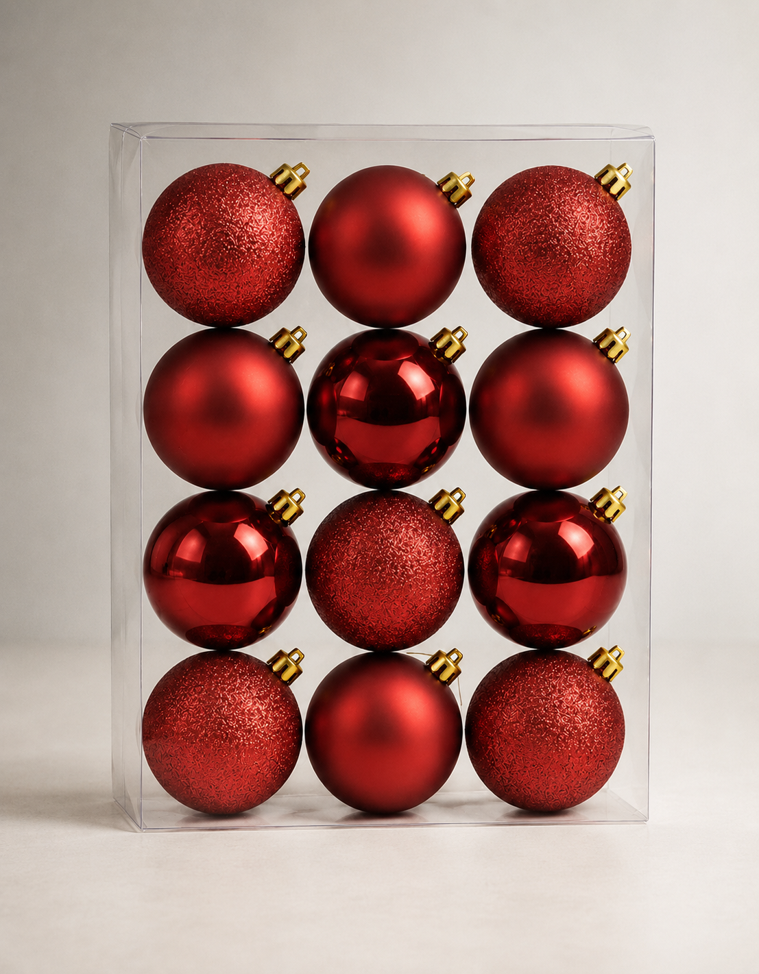 Set of 12 Dark Red Christmas Ornaments 4cm - Shiny, Matte and Glitter