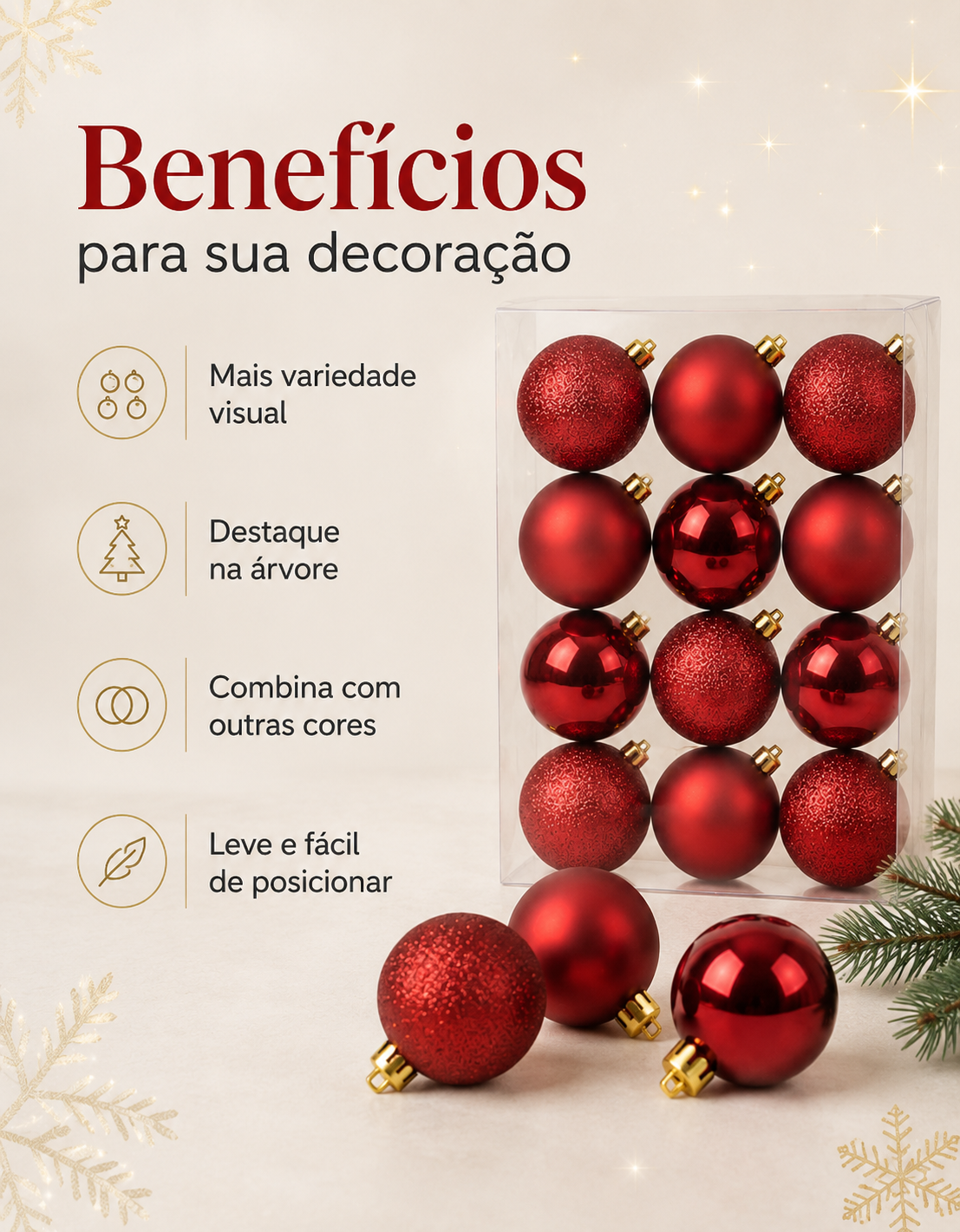 Set of 12 Dark Red Christmas Ornaments 4cm - Shiny, Matte and Glitter