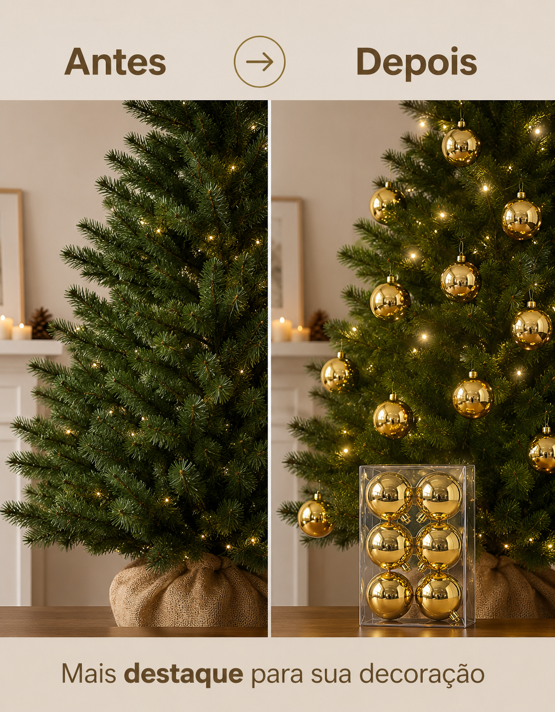 Set of 6 Gold Shiny Christmas Ornaments 8cm