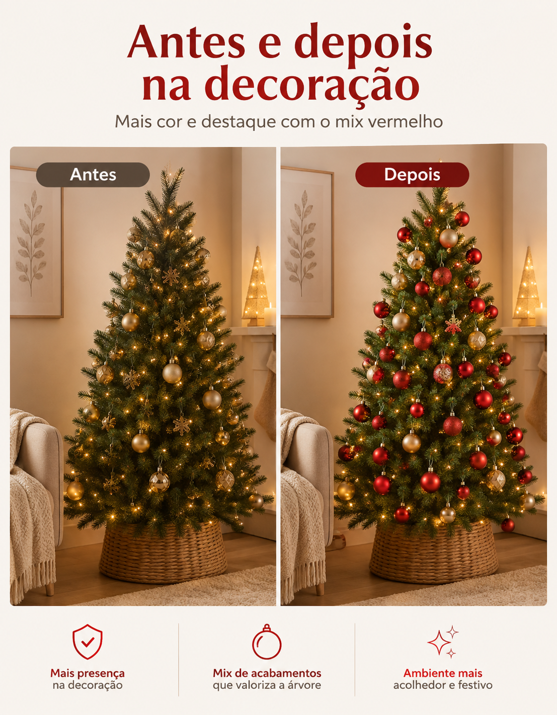 Set of 12 Red Christmas Ornaments 4cm - Shiny, Matte and Glitter