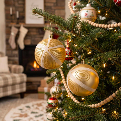 Gold Christmas Ball Ornaments 10cm Set of 2