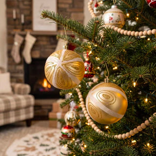Gold Christmas Ball Ornaments 10cm Set of 2