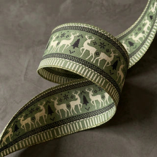 Reindeer Christmas Wired Ribbon 9m