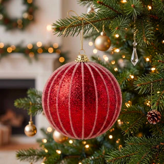 Red Decorated Christmas Ball Ornaments 8 cm - Set of 3