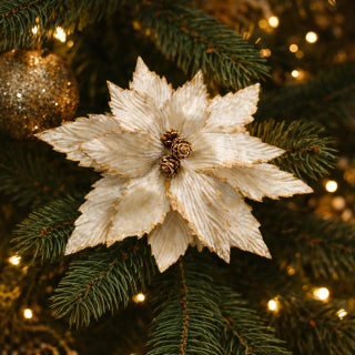 Off-White Velvet Christmas Poinsettia 24cm