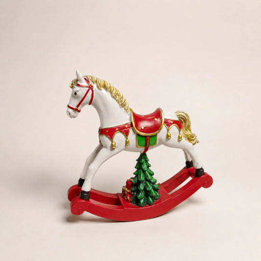 Resin Christmas Horse Figurine 17.5 cm - White and Red (Pre-order 2026)