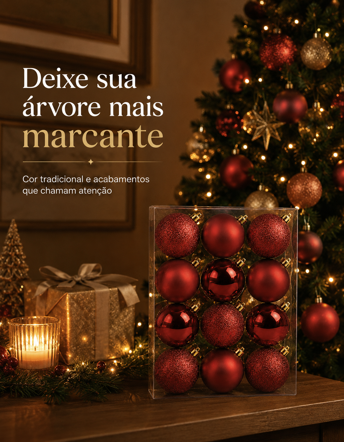 Set of 12 Dark Red Christmas Ornaments 4cm - Shiny, Matte and Glitter