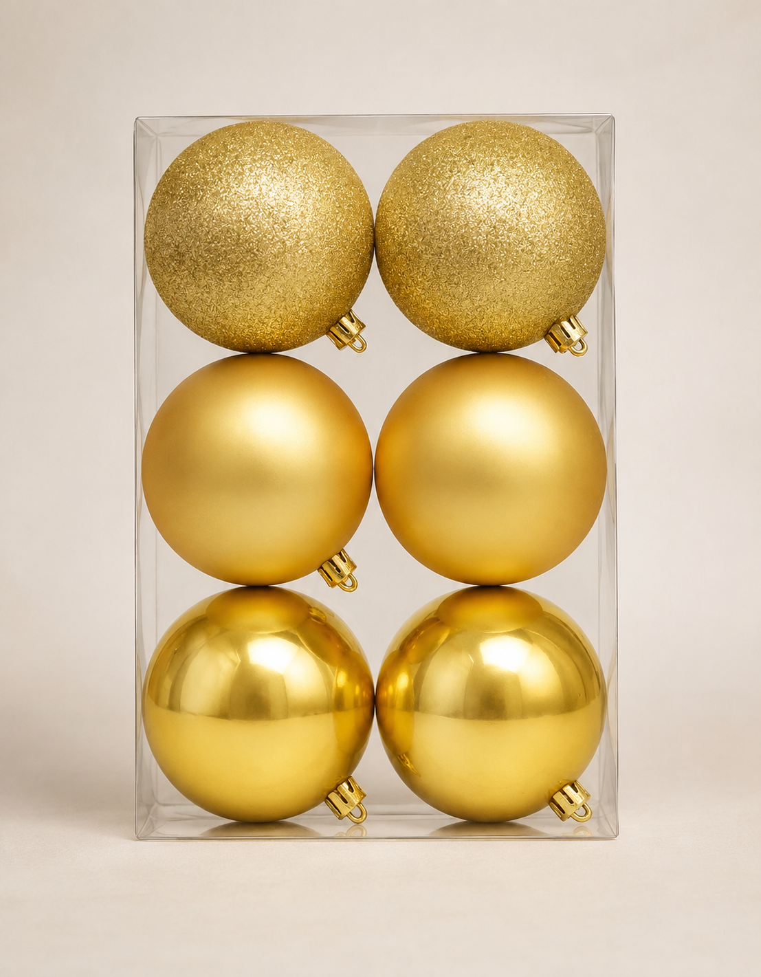 Set of 6 Gold Christmas Ornaments 8cm - Shiny, Matte and Glitter