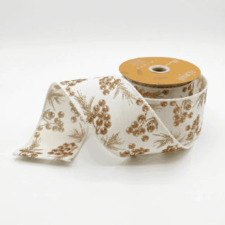 Glitter Linen Christmas Wired Ribbon - 9 m
