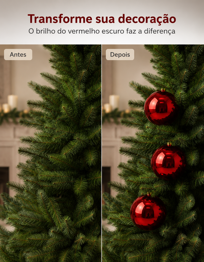 Set of 3 Dark Red Shiny Christmas Ornaments 10cm