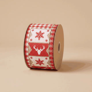 Red and White Wired Ribbon - 6.3 cm x 9 m