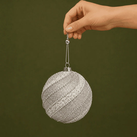 Silver Glitter Christmas Ball Ornaments 10 cm - Set of 3 (Pre-order 2026)