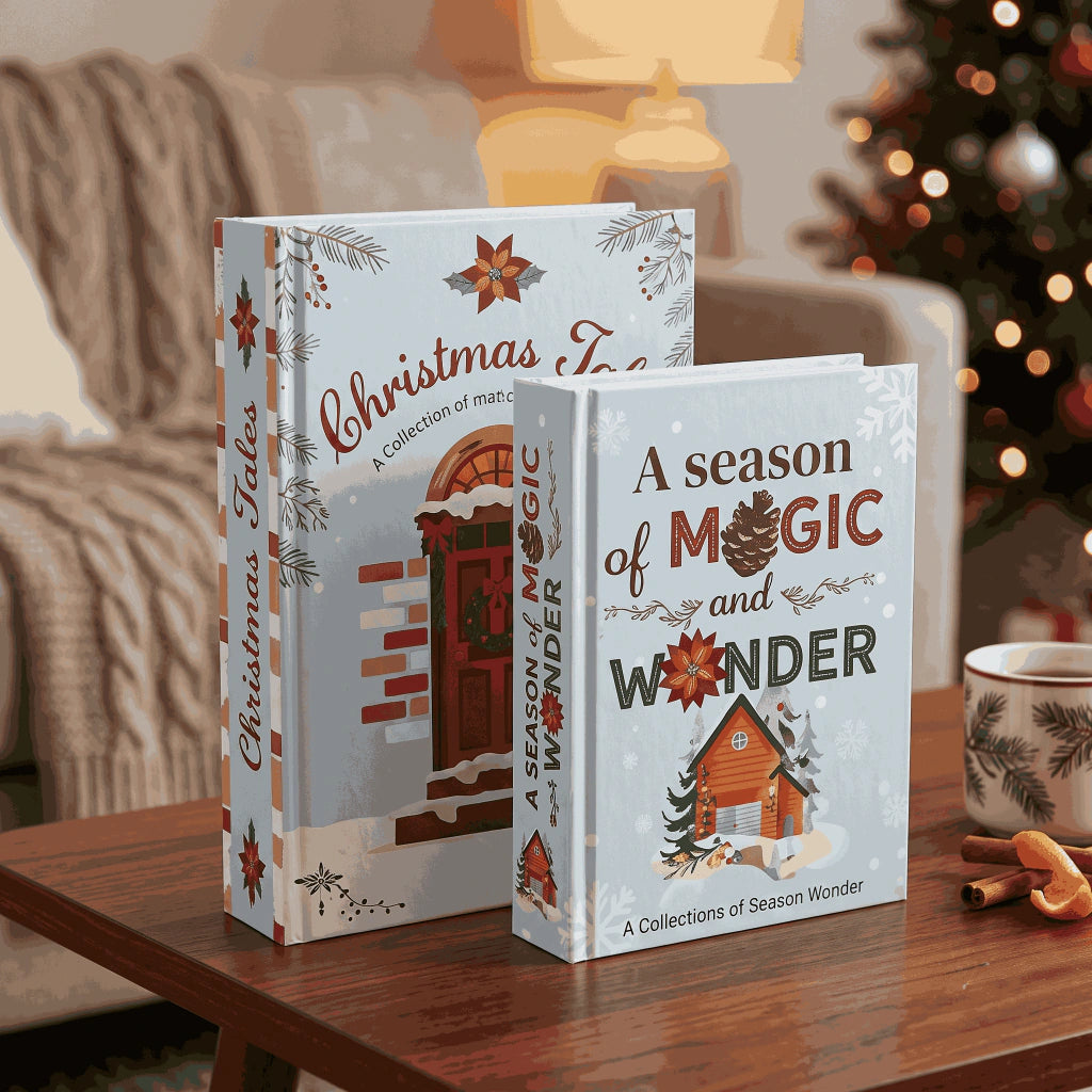 Printed Christmas Decorative Book Boxes - Set of 2