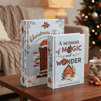 Printed Christmas Decorative Book Boxes - Set of 2
