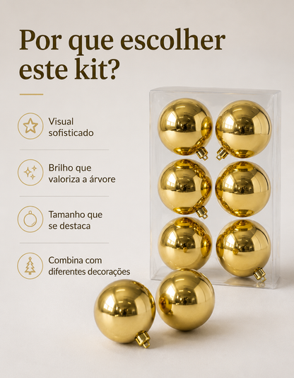 Set of 6 Gold Shiny Christmas Ornaments 8cm