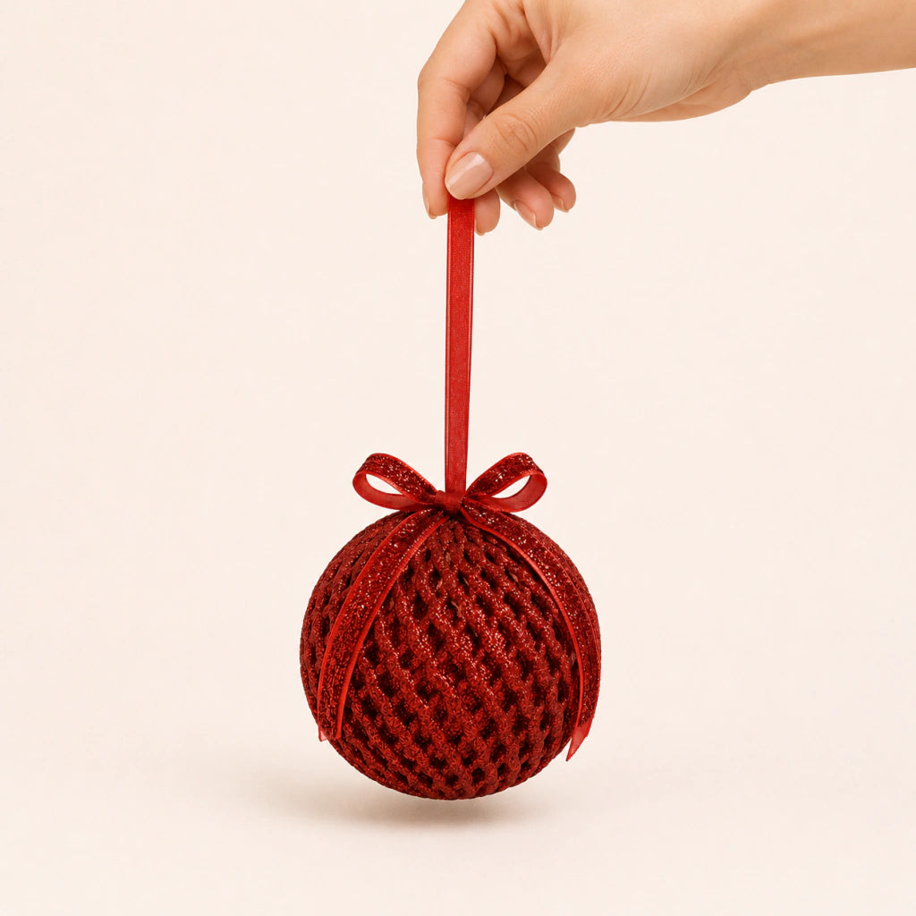 Glitter Decorated Christmas Balls 10cm Set of 3 Red (Pre-order 2026)