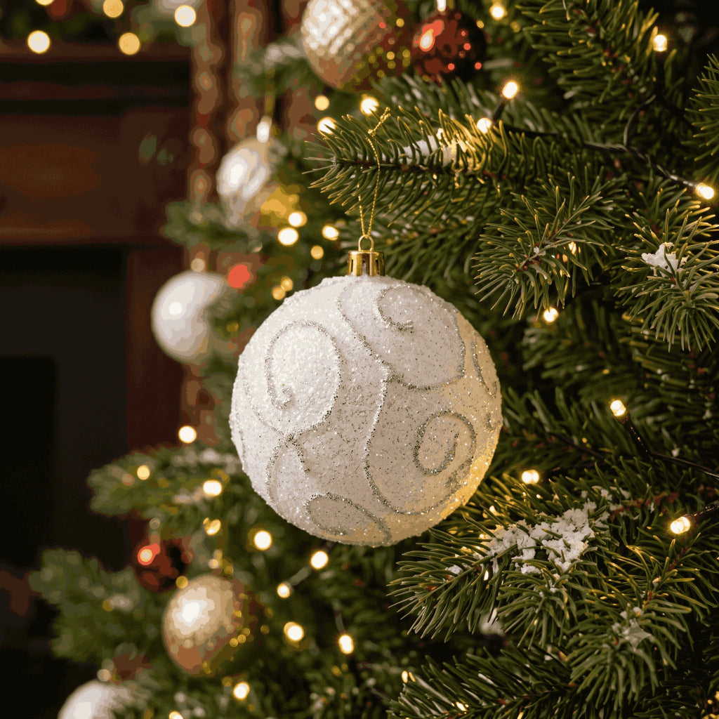 White Christmas Ball Ornaments 10cm Set of 3
