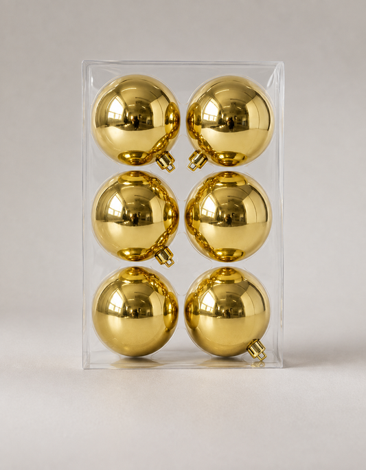 Set of 6 Gold Shiny Christmas Ornaments 8cm