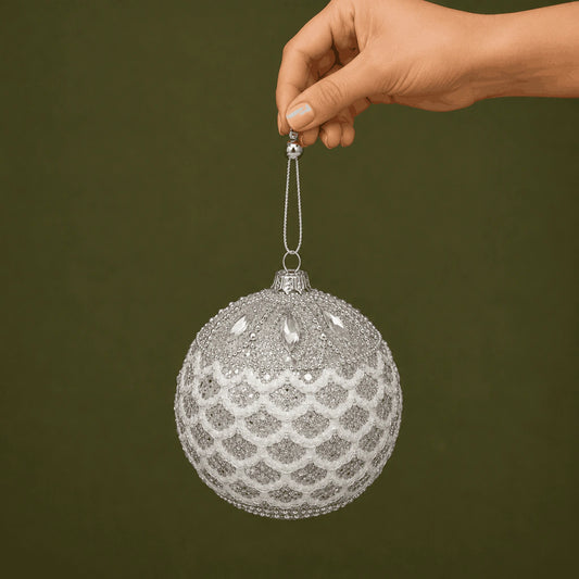 Silver Glitter Christmas Ball Ornaments 8 cm - Set of 3 (Pre-order 2026)