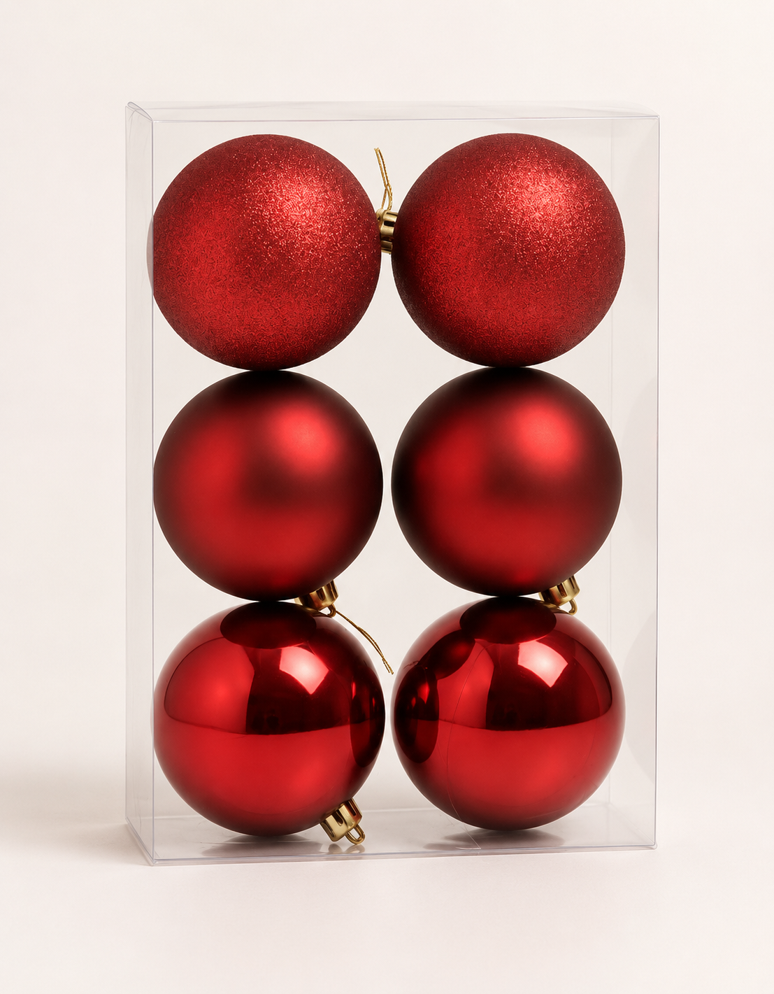 Set of 6 Dark Red Christmas Ornaments 8cm - Shiny, Matte and Glitter