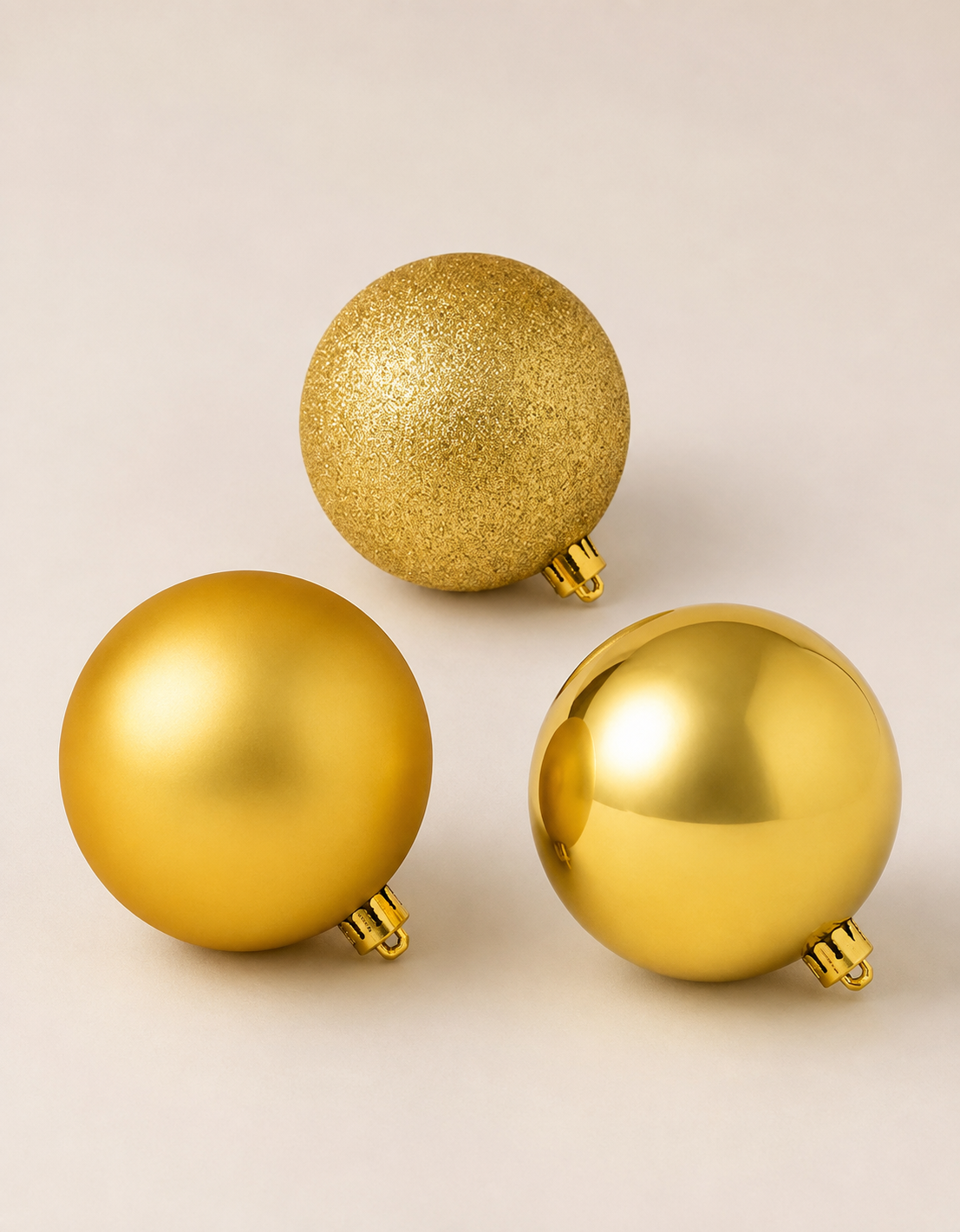 Gold Christmas Balls 10cm Set of 3 Shiny, Matte and Glitter