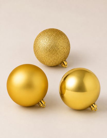 Gold Christmas Balls 10cm Set of 3 Shiny, Matte and Glitter