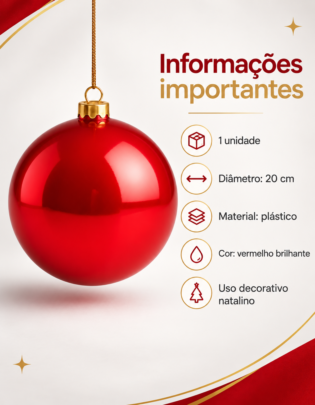 Red Shiny Christmas Ornament 20cm