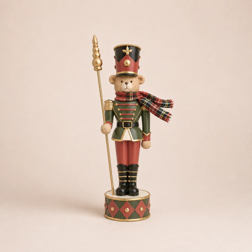Resin Bear Nutcracker - 32cm Green and Red (Pre-order 2026)