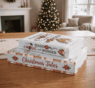 Printed Christmas Decorative Book Boxes - Set of 2