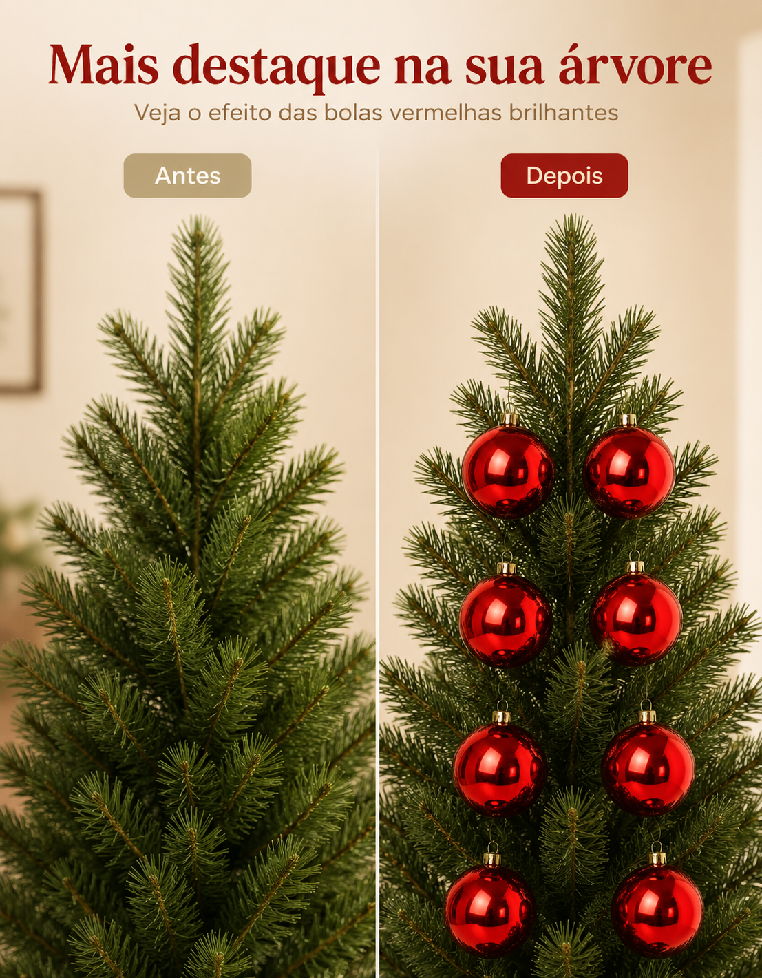 Set of 6 Red Shiny Christmas Ornaments 8cm