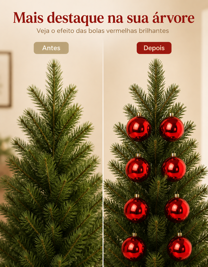 Set of 6 Red Shiny Christmas Ornaments 8cm