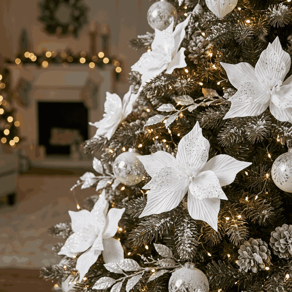 White Christmas Flower - 24cm - 15cm Stem