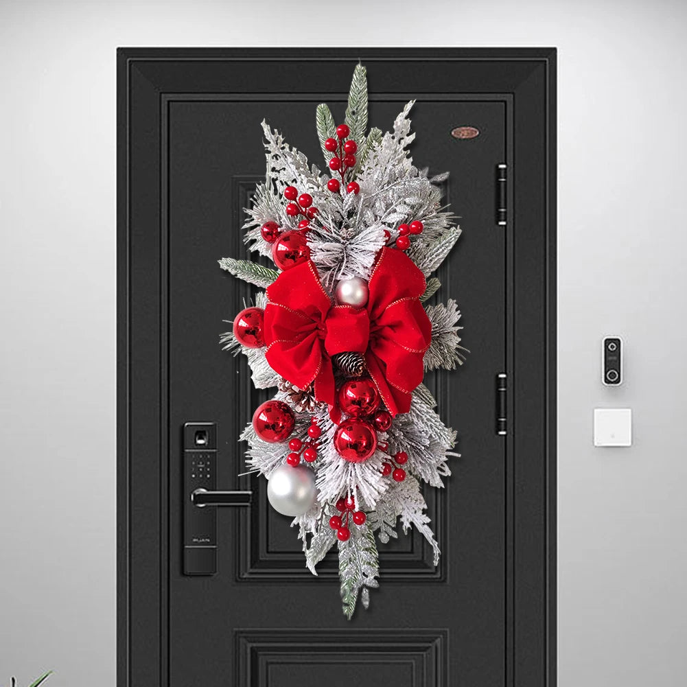 Red Christmas Wreath with Ornaments - 45 cm, Pre-Lit