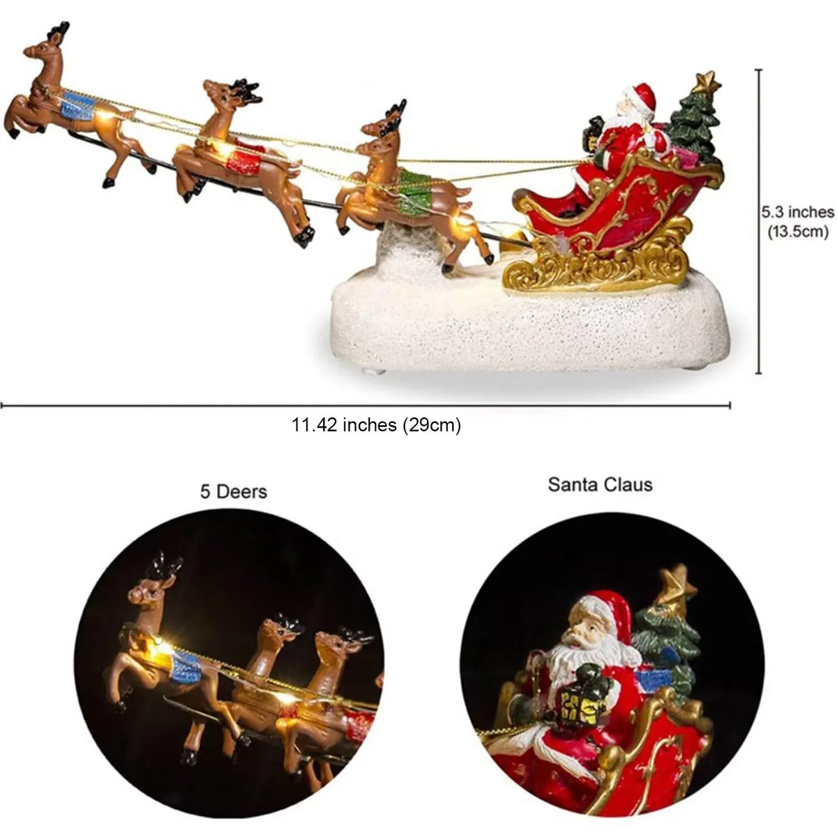 Light-Up Santa Sleigh with Reindeer Figurine