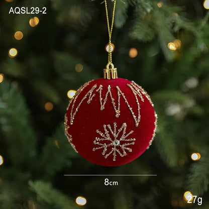 Sequin & Velvet Bow Christmas Ball Ornament - 8 cm