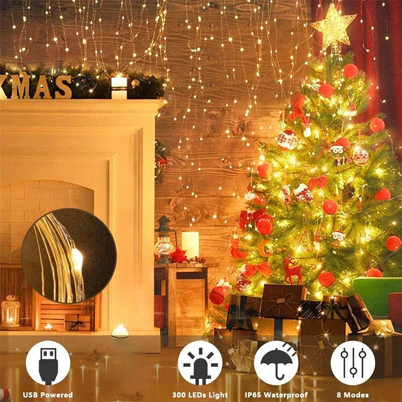 LED Curtain Fairy Lights with Remote - USB Powered, 8 Modes
