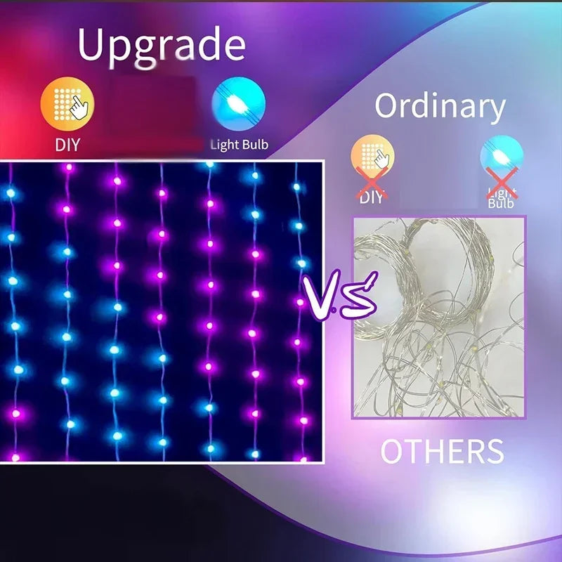 Smart App-Controlled LED Curtain Lights - Music Sync & DIY Designs