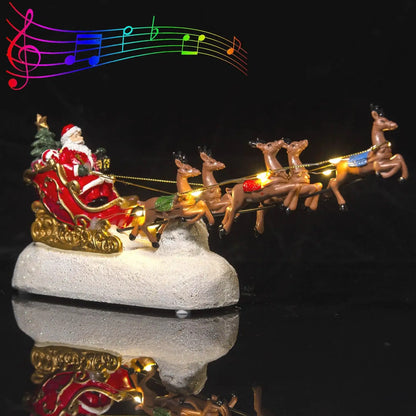 Light-Up Santa Sleigh with Reindeer Figurine