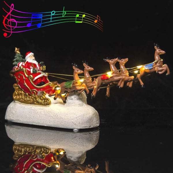 Light-Up Santa Sleigh with Reindeer Figurine