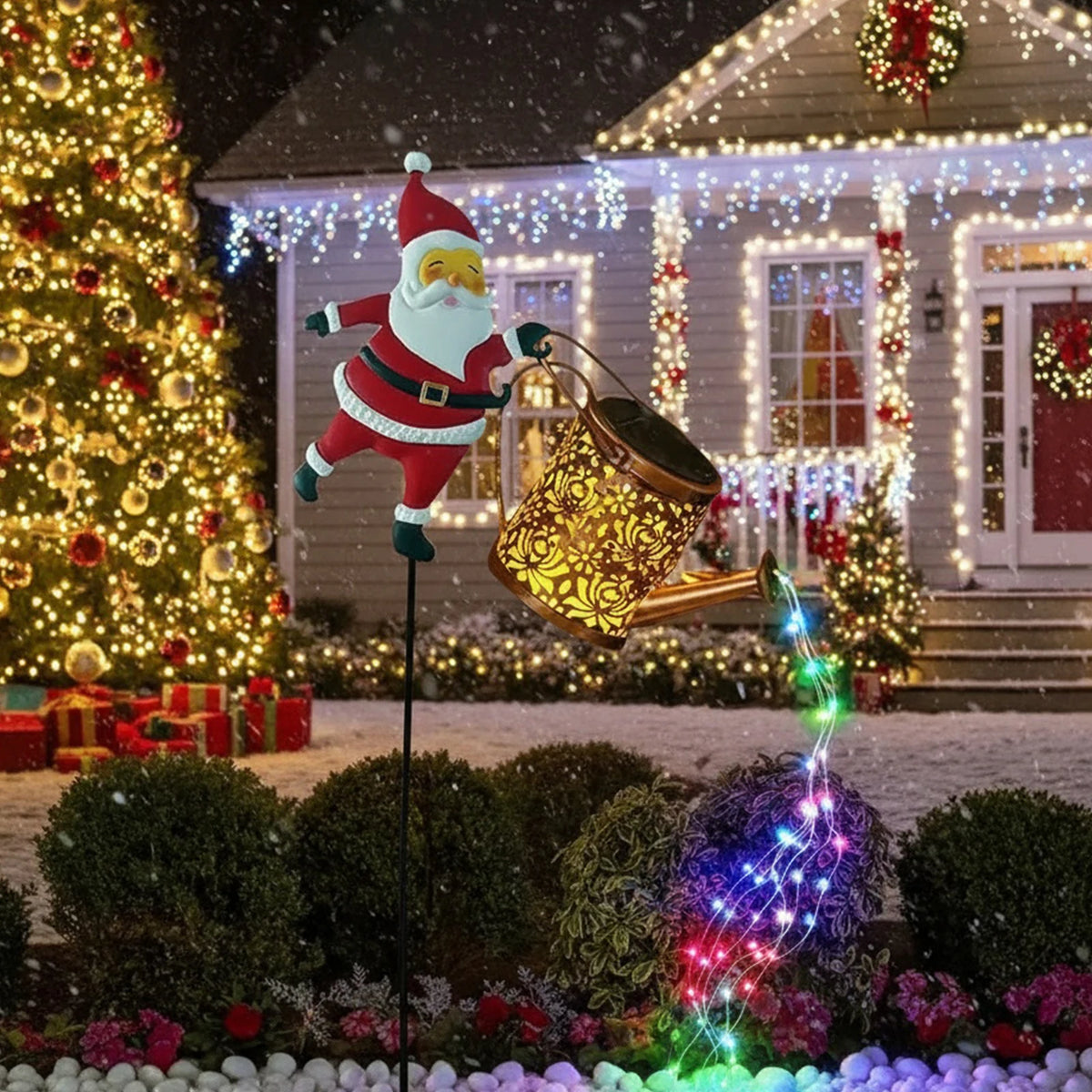Solar Santa Claus Watering Can Light - Outdoor Christmas Garden Stake