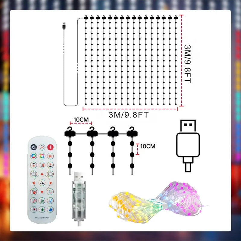 Smart App-Controlled LED Curtain Lights - Music Sync & DIY Designs