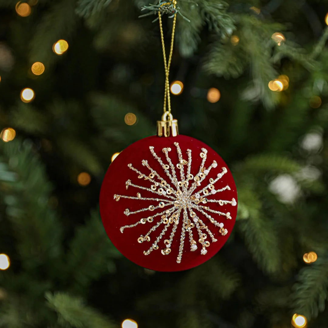 Sequin & Velvet Bow Christmas Ball Ornament - 8 cm